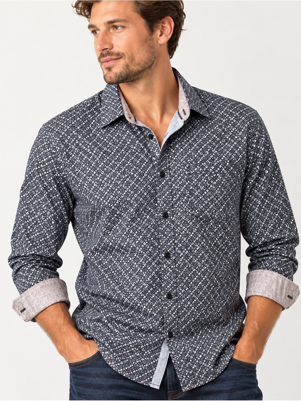 7 Diamonds Buckle Exclusive Men’s XL Geometric Print Button Down Shirt